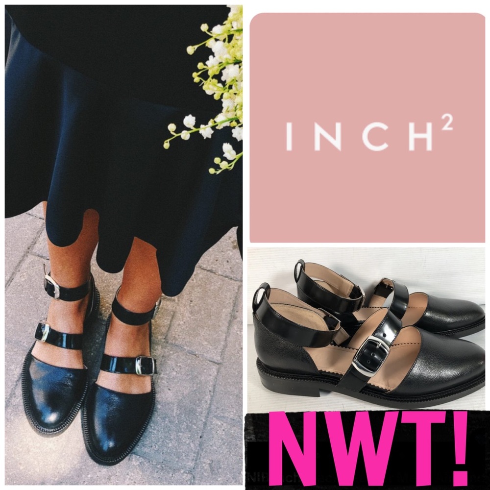 NWT IN BOX INCH2 BLACK CAVIER LEATHER SANDALS